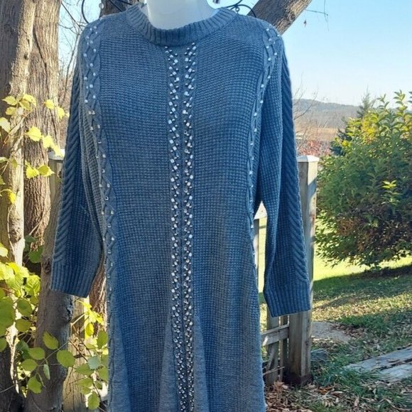 Roaman's Long Knit Midi Sweater Dress - Plus Size 2X (26/28) - Embellished - Picture 3 of 9